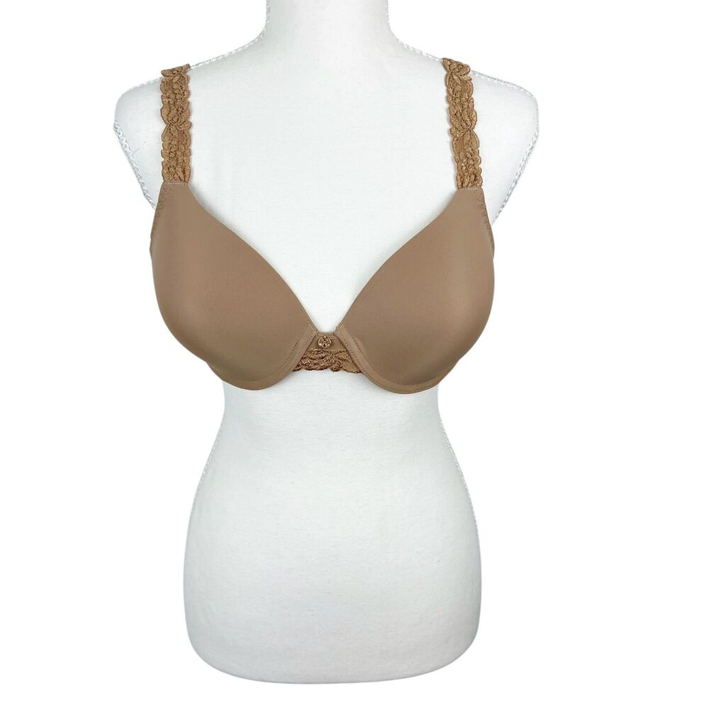 Natori Bra Women 34C Nude Brown Padded Wired Lace Strap Smoothing Bra